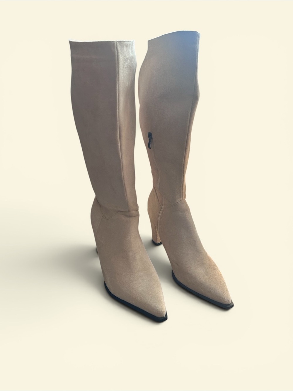 Women's Knee-High Pointed Toe Beige Boots Suede size 9 BRAND NEW